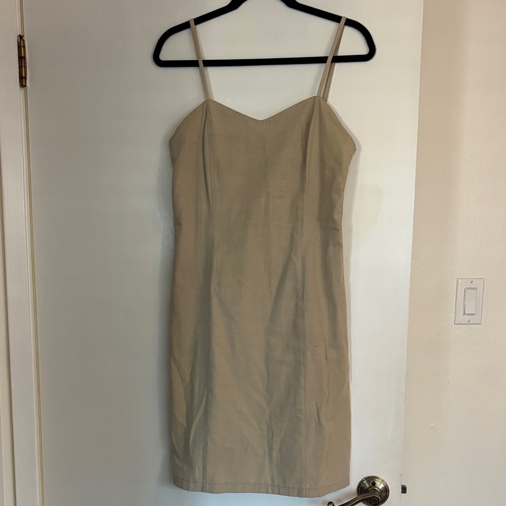 Chic Beige Spaghetti Strap Mini Dress
